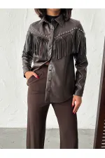 Chemise en similicuir à franges tombantes F 2043 - Café