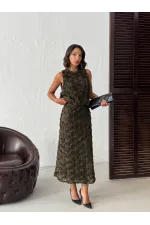 Topshow - Toptan Gül Süzüneli Kolsuz Bluz - Haki