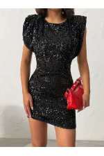 Sequined Velvet Dress - Black | F2049