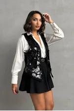 Topshow Siyah Pullu Toptan Yelek | F1750