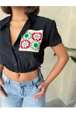 Chemise noire à poche brodée (vente en gros) | TOPSHOW