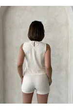 Lace Detailed Square Pattern Shorts Wholesale Skirt - Stone Cream | Topshow