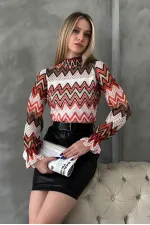 Blouse à motif zigzag en gros - Orange | TOPSHOW | F1558
