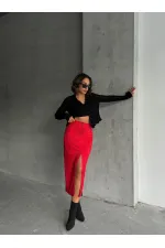 Süet Toptan Etek - Kırmızı | TOPSHOW | F1761