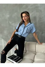 Topshow Blue Shepherd Stitched Linen Wholesale Shirt