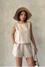 Fiyonk Taş Baskılı Kolsuz Bluz - Taş | Topshow