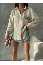 Pocket Detailed Linen Wholesale Shirt - Stone | TOPSHOW | F1661