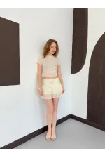 D 2996 EMBELLISHED LACE SKIRT - CREAM