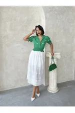 Kol Ucu Etek Gipeli Düğmeli Gömlek - Yeşil Topshow