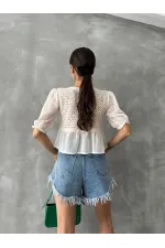 Topshow Stone Saxe Embroidered Wholesale Blouse