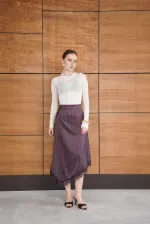 Jupe en satin à pois et détails en dentelle - Marron | F2077 - Topshow