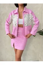 Veste en jean rose à détails en dentelle - Topshow | F1758