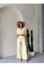 Embroidered Blouse with Scallop Detail - Yellow | Topshow