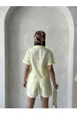 Nakışlı Vual Şort - Sarı Topshow