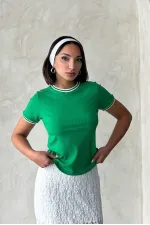 T-shirt Topshow crème émeraude à col rond en gros