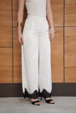Polka Dot Satin Trousers with Lace Hem - Cream | D2970 - Topshow