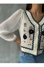 Buttoned Short Wholesale Cardigan F0022 - Stone Blue | TOPSHOW | F0022