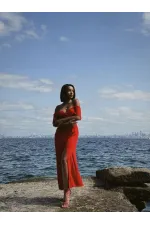 Topshow Pomegranate Plain Viscose Wholesale Dress