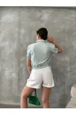 Topshow Zümrüt Pitikare Beli Kolucu Lastikli Toptan Gömlek