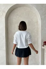 Sleeve Detailed T-Shirt - Cream Topshow