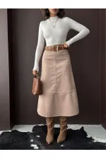 Topshow Scuba Suede Skirt - Mink | F2004