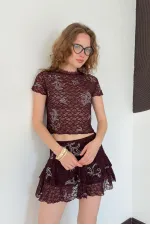 D 2996 EMBELLISHED LACE SKIRT - BROWN D 2996 EMBELLISHED LACE SKIRT - BROWN