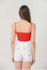 Topshow Kırmızı Çiçek Nakışlı Çepli Toptan Şort