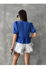 Topshow Saks Önden Bağlamalı Poplin Toptan Bluz