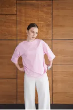 T-shirt asymétrique à détails en dentelle - Rose | D2953 - Topshow