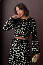 Topshow - Toptan Pullu Kadife Bluz - Siyah Gold