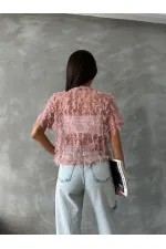 Topshow Pudra Simli Saçaklı Toptan Bluz