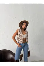 Topshow - Toptan Fitili Kadife Nakışlı Yelek - Taş