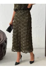 Topshow - Toptan Gül Süzüneli Etek - Haki