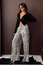 Topshow - Toptan Trend Leopar Desenli Bol Paça Pantolon - Günlük Ve Gece - Açık Leopar