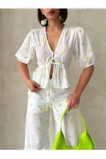 Nakışlı Vual Bluz - Sarı | Topshow