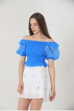 Jupe courte brodée de fleurs bleue, au-dessus du genou (vente en gros) | TOPSHOW