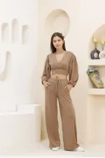 Crop Toptan Bluz - Kahve | TOPSHOW | f1485