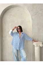 Chemise rayée en lin - Bleu clair | Topshow | F1919