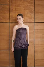 Bustier en satin à pois et détails en dentelle - Café | D2963 - Topshow