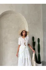 Önden Bağlamalı Nakışlı Vual Bluz - Sarı | Topshow