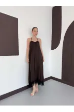 D 3022 DANTEL DETAYLI SATEN ELBİSE - KAHVE