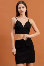 Kaşe Mini Toptan Etek - Siyah | TOPSHOW | F1283