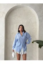 Çizgili Keten Gömlek - Açık Mavi | Topshow | F1917