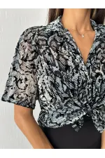 Topshow Gray Leopard Burnt Velvet Wholesale Shirt