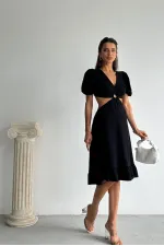 Topshow Siyah V Yaka Dekoltelı Boydan Toptan Elbise