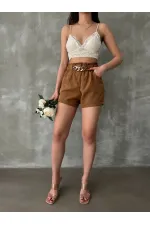 Topshow Bitter Coffee Waistband with Looped Pocket Wholesale Shorts