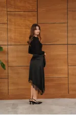 D 2951 LACE ASYMMETRICAL SKIRT - BLACK