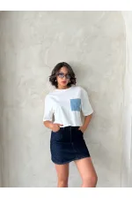 T-shirt bleu avec poche, en gros | Topshow