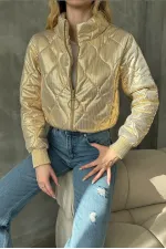 Fermuarlı Parlak Toptan Mont - Gold | TOPSHOW | F1625