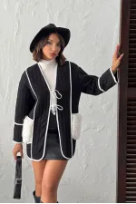 Topshow - Toptan Peluş Cep Detaylı Kapitone Ceket - Siyah